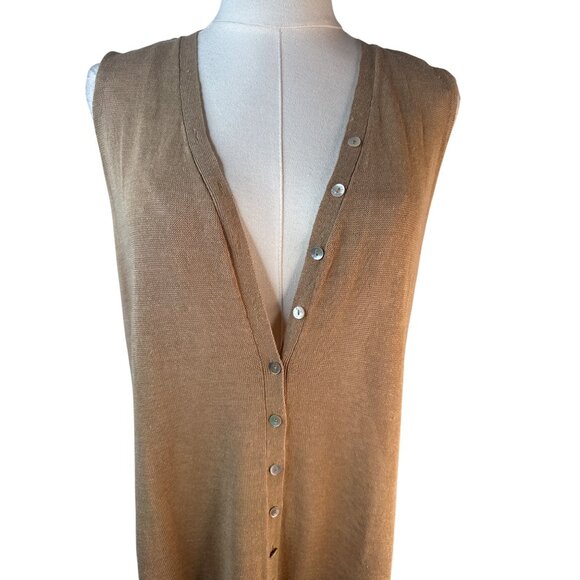 2/$30 ZARA M Sleeveless V Neckline Button-Down Camel Linen Blend Midi Dress - Picture 5 of 16